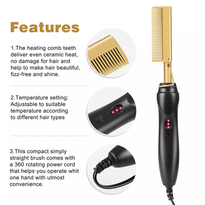 2-in-1 Electric Hot Comb – Hair Straightener & Curler - ABC GOO
