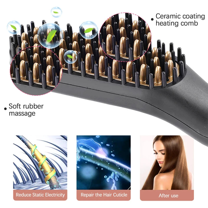 Electric Negative Ion Hot Comb - Beard Hair Straightening Brush - ABC GOO