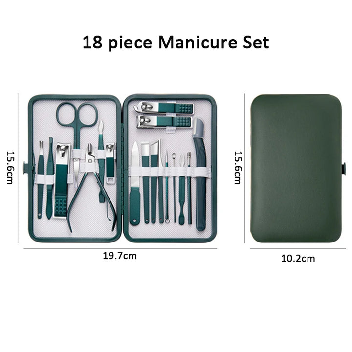 7–18 Pcs Stainless Steel Manicure Set with Case - ABC GOO