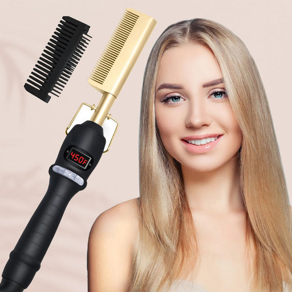 2-in-1 Electric Hot Comb – Hair Straightener & Curler - ABC GOO